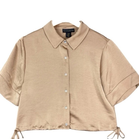 House of Harlow 1960 Soft Nude Wide-Leg Satin Pant Set - Picture 3 of 6